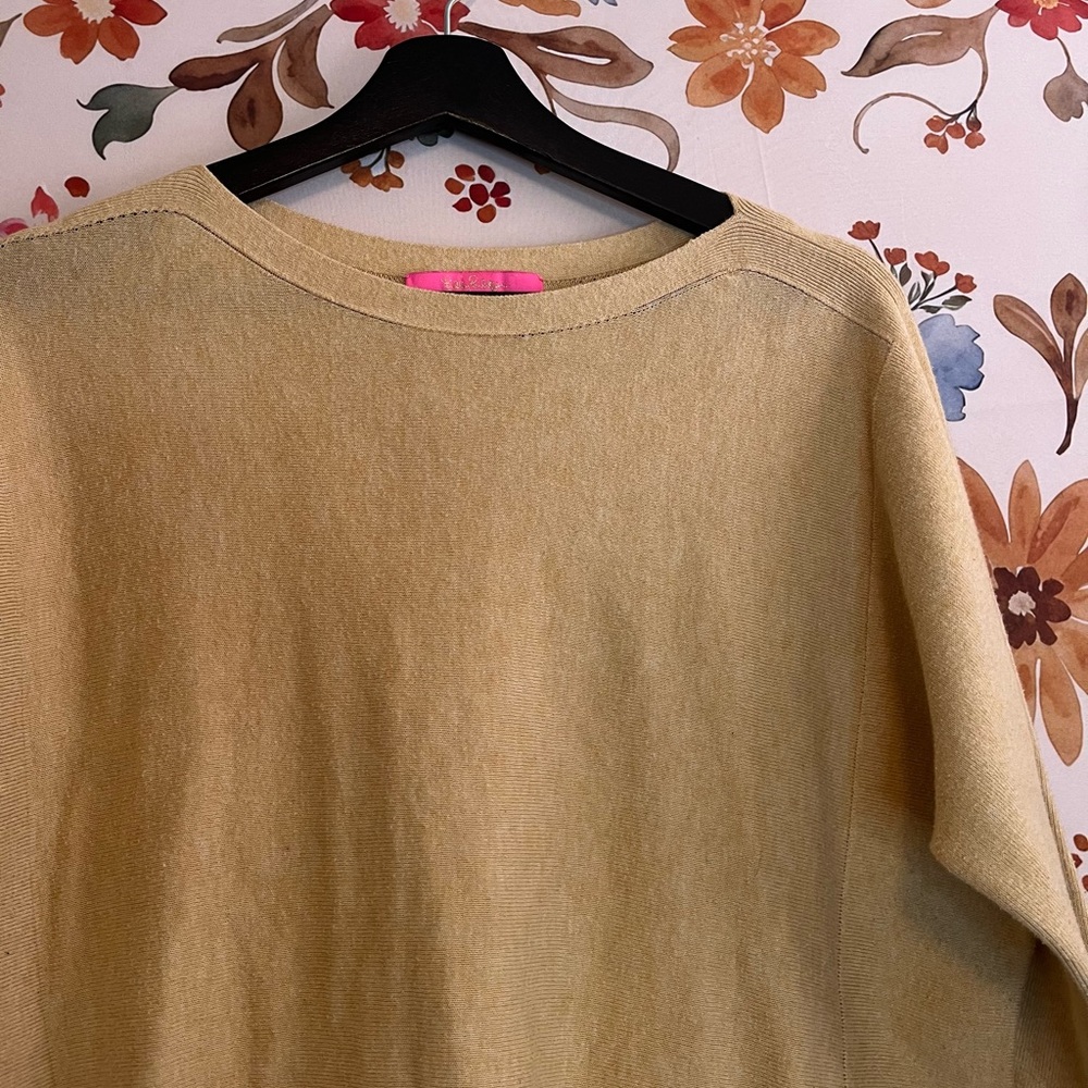 Lilly Pulitzer M Tan Americana Midwest Cowgirl Fringe Tassel Hem Sweater Minimal